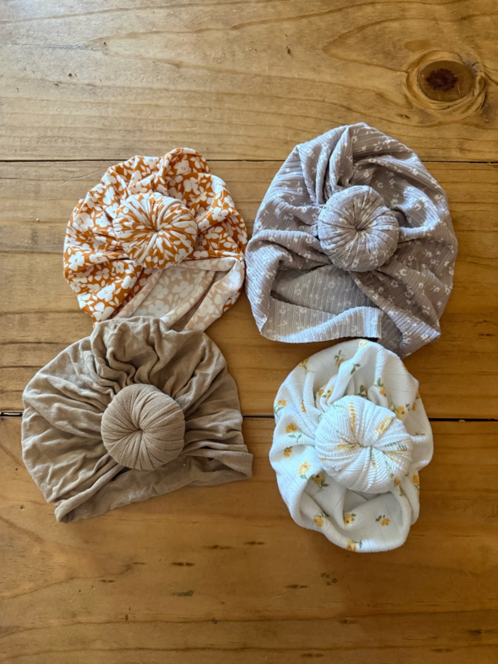 2 BabyKnot Turban Headbands in Taupe, and Beige